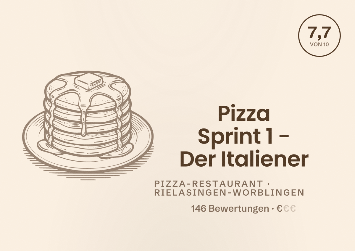 Illustriertes Poster von Pizza Sprint 1 - Der Italiener, Pizza-Restaurant in Rielasingen-Worblingen: Bewertung 7,7 von 10 aus 146 Bewertungen, Preisniveau €