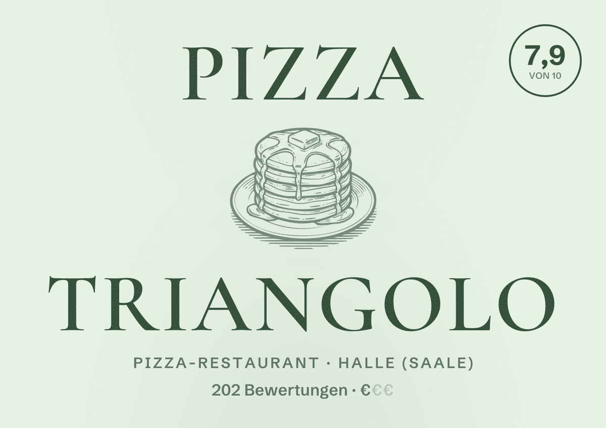Illustriertes Poster von Pizza Triangolo, Pizza-Restaurant in Halle (Saale): Bewertung 7,9 von 10 aus 202 Bewertungen, Preisniveau €