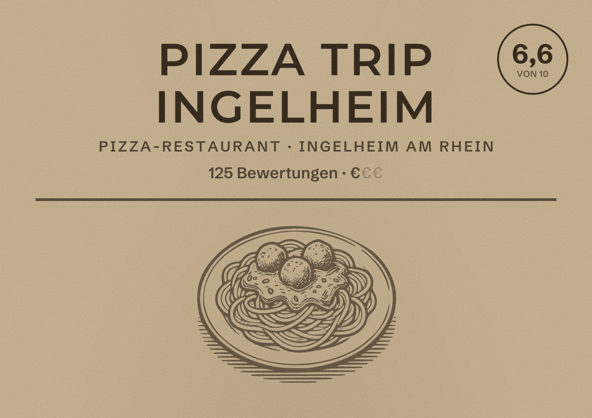 Illustriertes Poster von Pizza Trip Ingelheim, Pizza-Restaurant in Ingelheim am Rhein: Bewertung 6,6 von 10 aus 125 Bewertungen, Preisniveau €