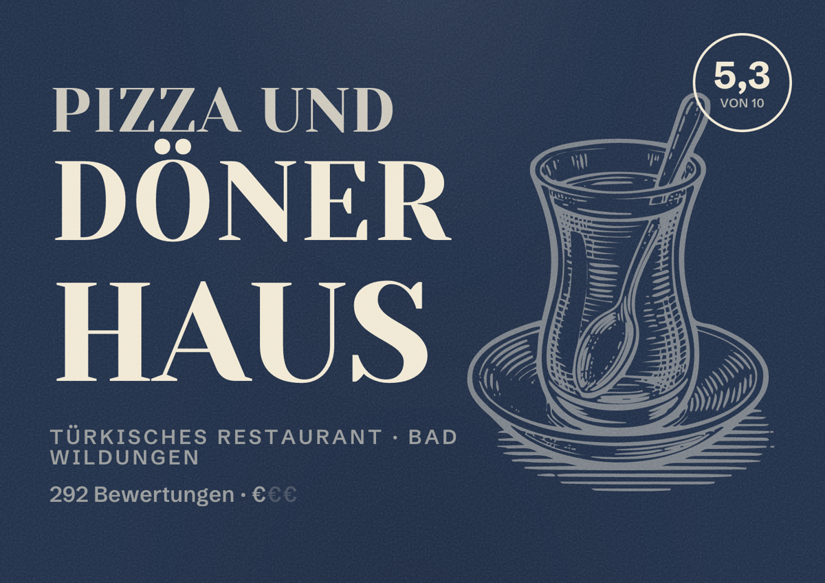 Illustriertes Poster von Pizza und Döner Haus, Türkisches Restaurant in Bad Wildungen: Bewertung 5,3 von 10 aus 292 Bewertungen, Preisniveau €