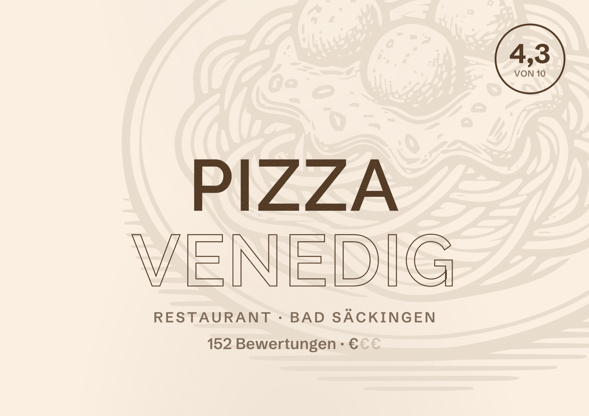 Illustriertes Poster von Pizza Venedig, Restaurant in Bad Säckingen: Bewertung 4,3 von 10 aus 152 Bewertungen, Preisniveau €
