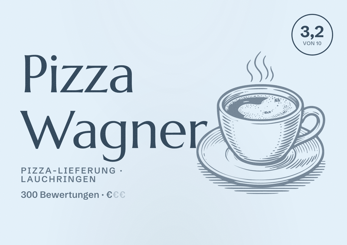 Illustriertes Poster von Pizza Wagner, Pizza-Lieferung in Lauchringen: Bewertung 3,2 von 10 aus 300 Bewertungen, Preisniveau €