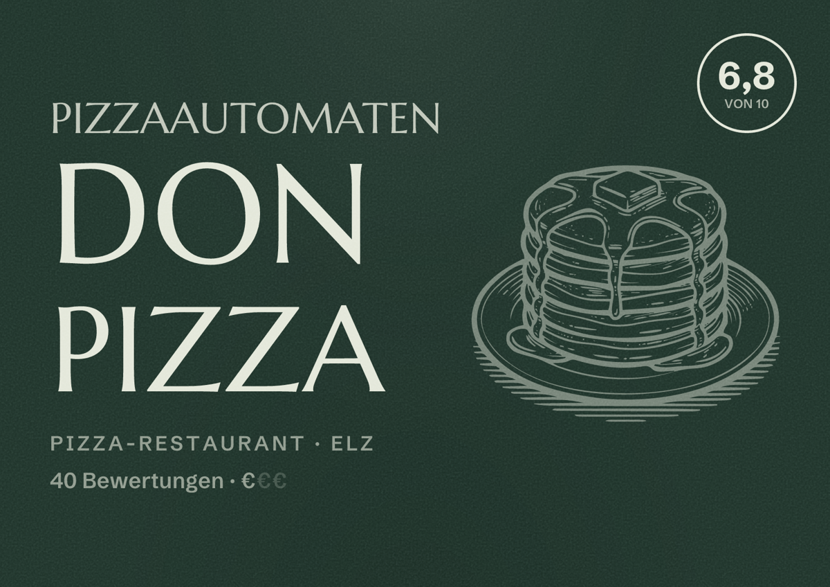 Illustriertes Poster von Pizzaautomaten DON PIZZA, Pizza-Restaurant in Elz: Bewertung 6,8 von 10 aus 40 Bewertungen, Preisniveau €