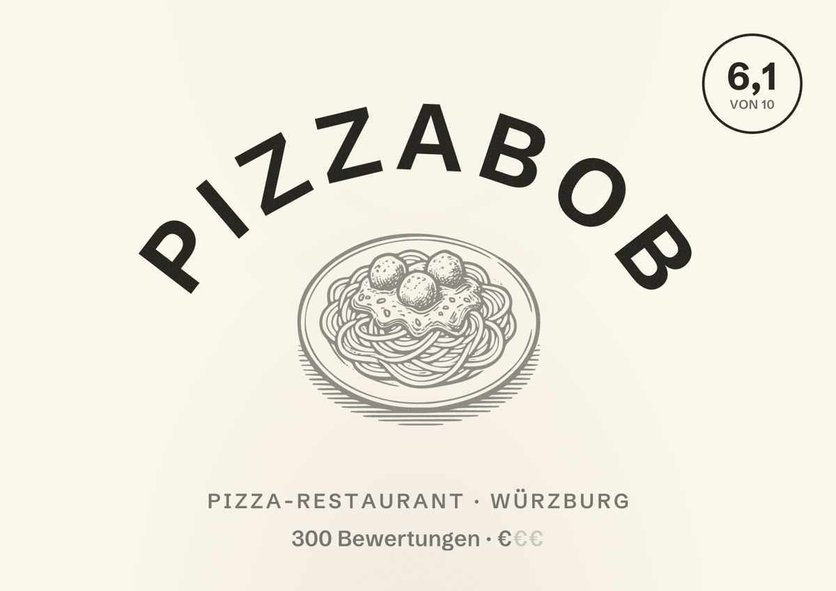 Illustriertes Poster von pizzabob, Pizza-Restaurant in Würzburg: Bewertung 6,1 von 10 aus 300 Bewertungen, Preisniveau €