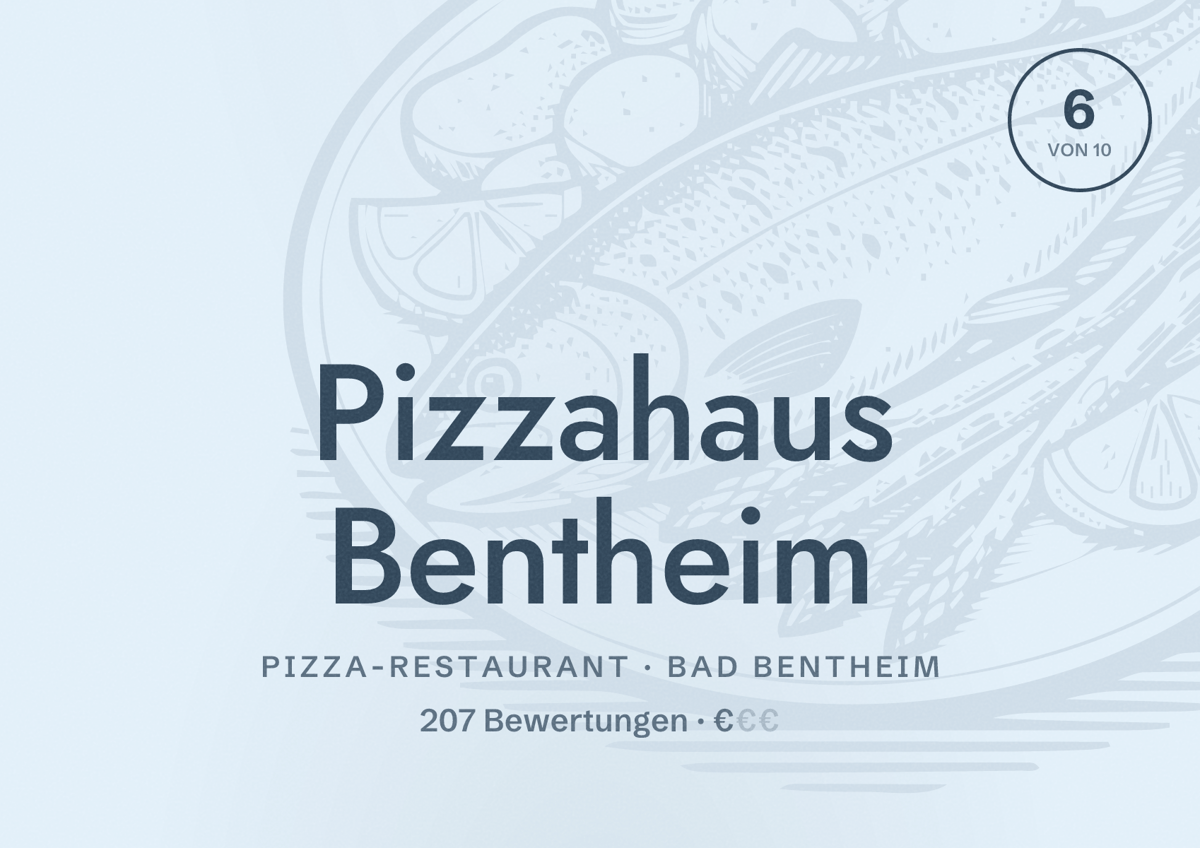 Illustriertes Poster von Pizzahaus Bentheim, Pizza-Restaurant in Bad Bentheim: Bewertung 6 von 10 aus 207 Bewertungen, Preisniveau €