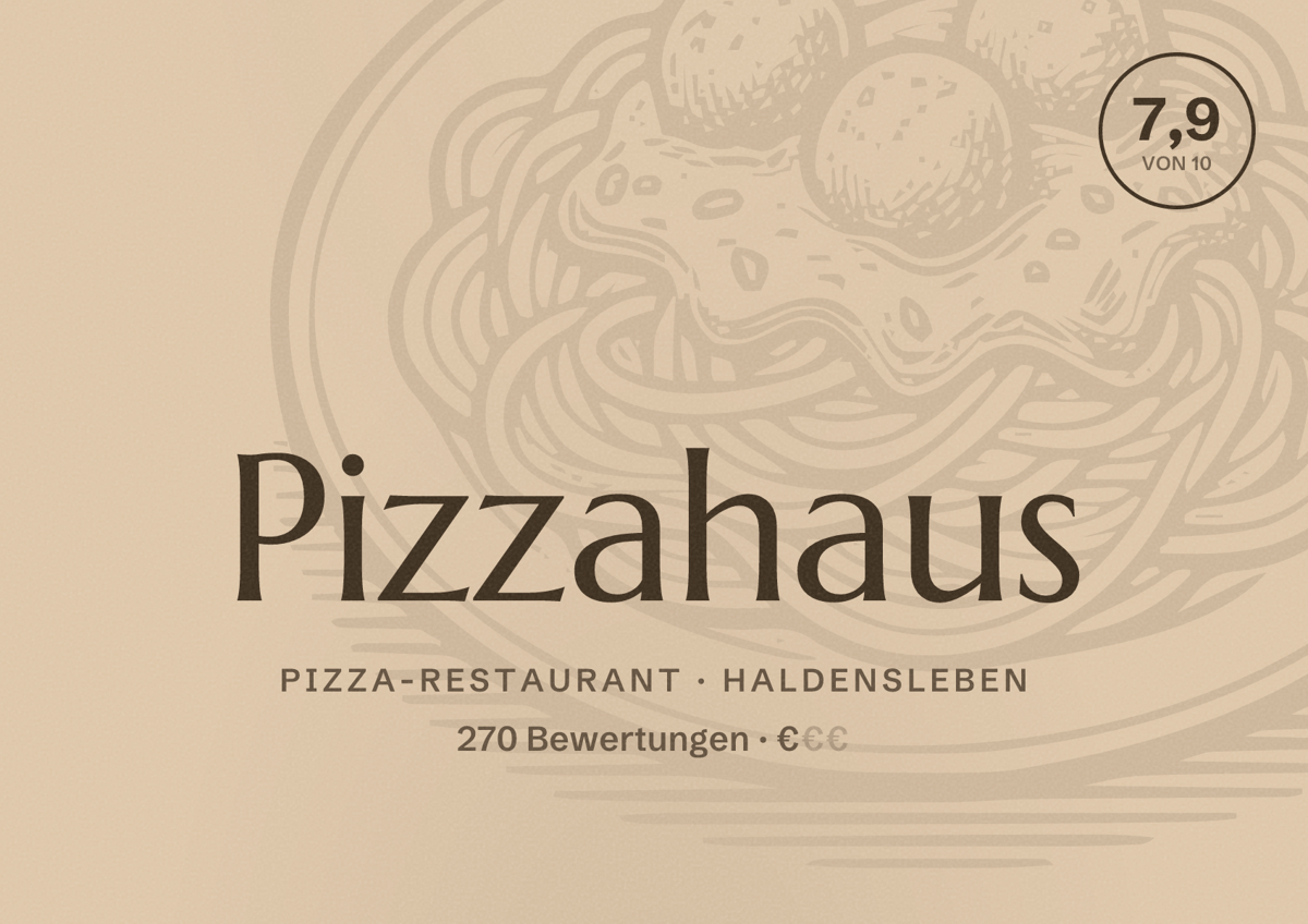 Illustriertes Poster von Pizzahaus, Pizza-Restaurant in Haldensleben: Bewertung 7,9 von 10 aus 270 Bewertungen, Preisniveau €