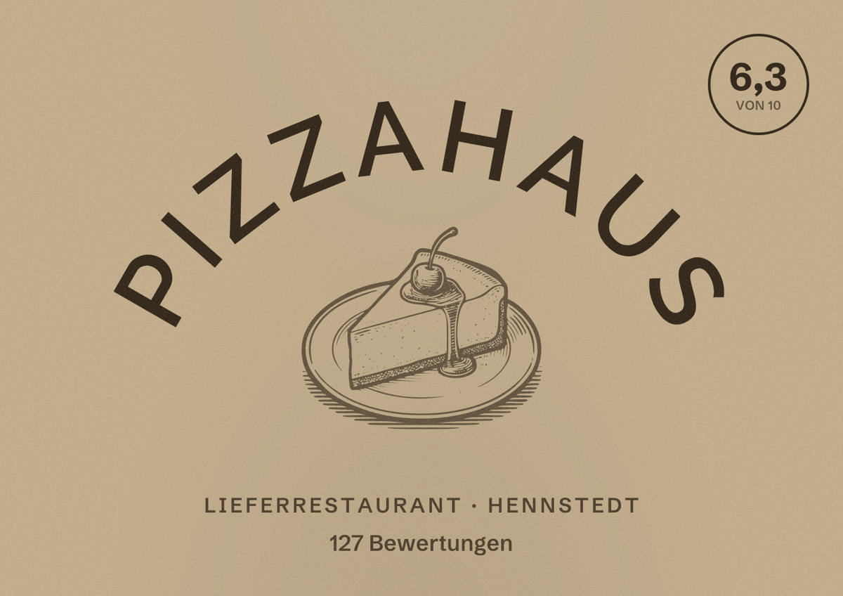 Illustriertes Poster von Pizzahaus, Lieferrestaurant in Hennstedt: Bewertung 6,3 von 10 aus 127 Bewertungen