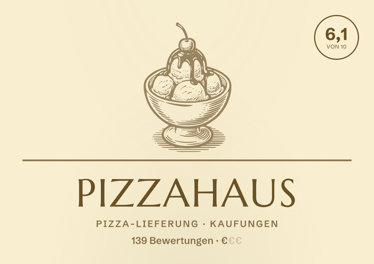 Illustriertes Poster von PizzaHaus, Pizza-Lieferung in Kaufungen: Bewertung 6,1 von 10 aus 139 Bewertungen, Preisniveau €