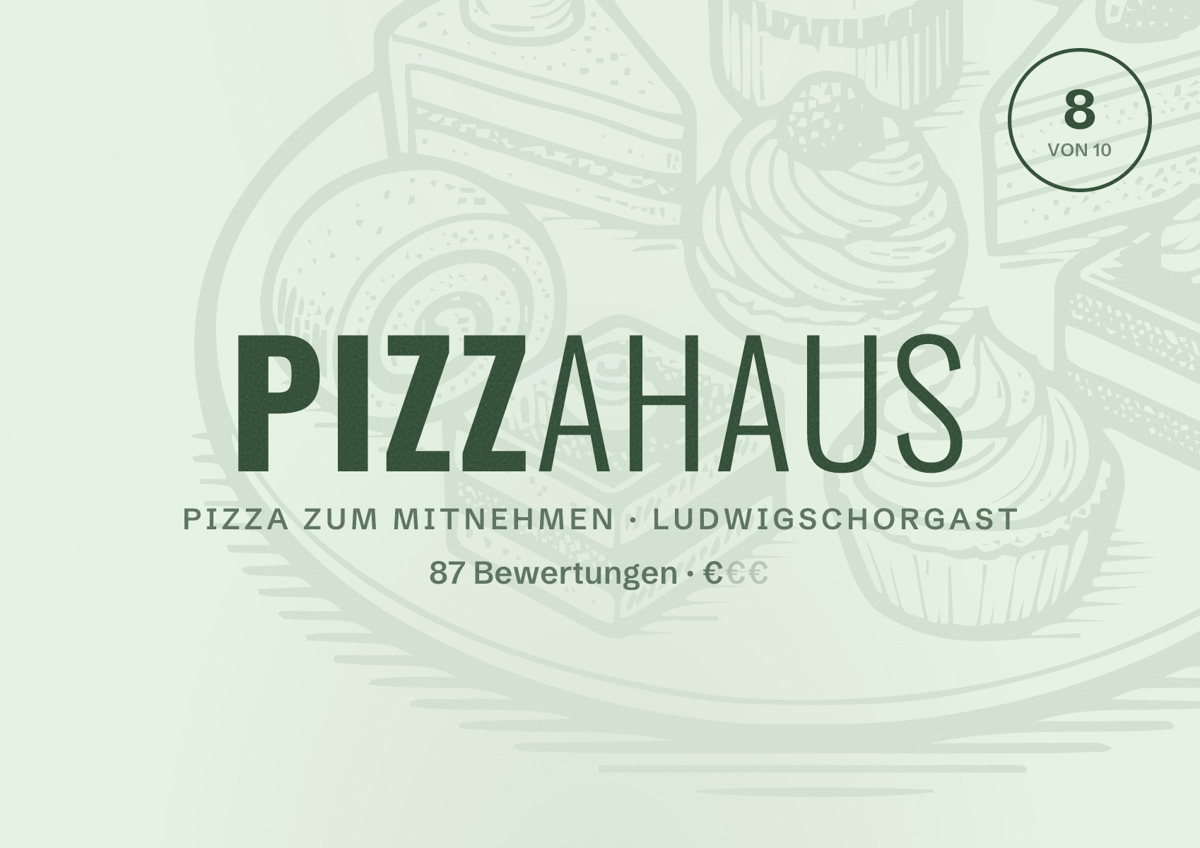Illustriertes Poster von Pizzahaus, Pizza zum Mitnehmen in Ludwigschorgast: Bewertung 8 von 10 aus 87 Bewertungen, Preisniveau €