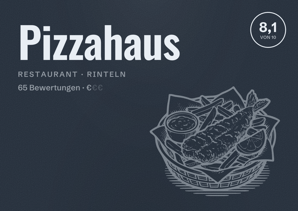 Illustriertes Poster von Pizzahaus, Restaurant in Rinteln: Bewertung 8,1 von 10 aus 65 Bewertungen, Preisniveau €