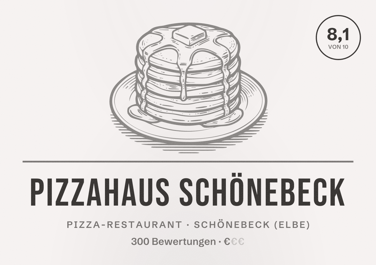 Illustriertes Poster von PizzaHaus Schönebeck, Pizza-Restaurant in Schönebeck (Elbe): Bewertung 8,1 von 10 aus 300 Bewertungen, Preisniveau €