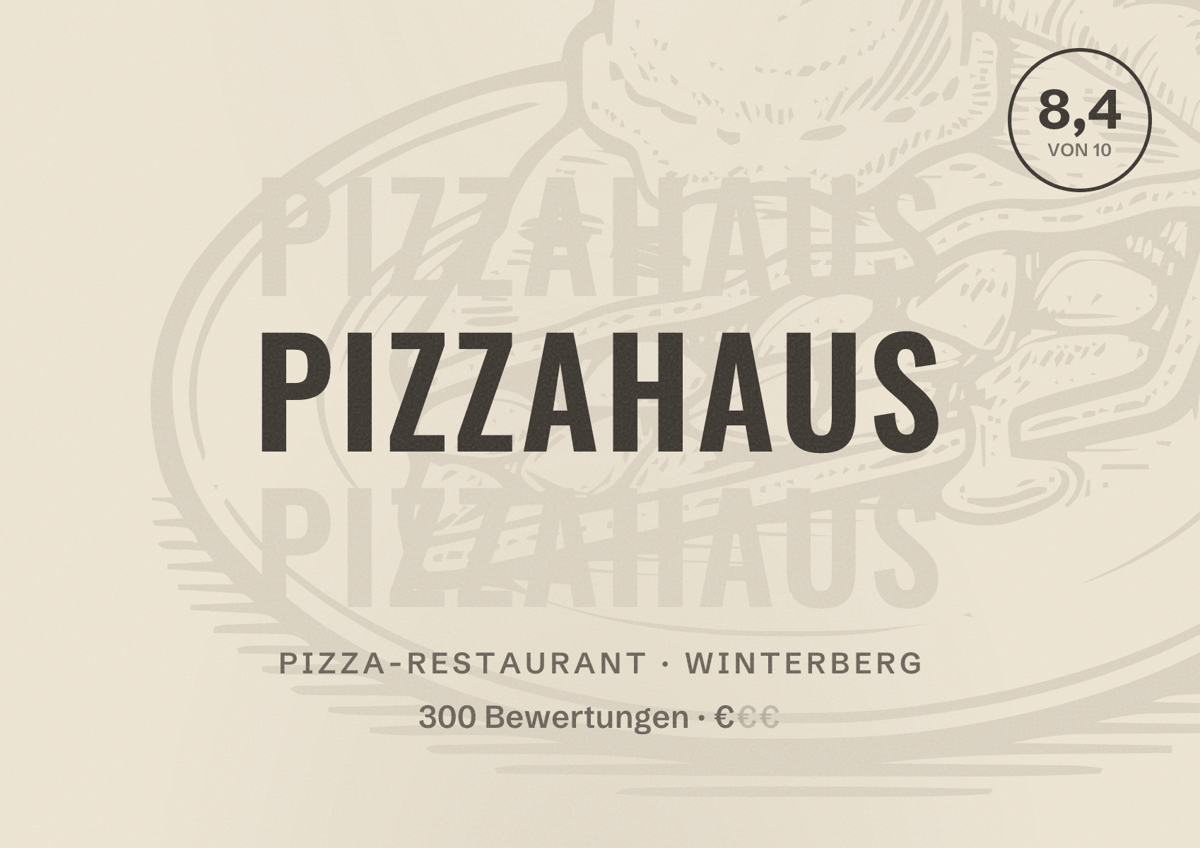 Illustriertes Poster von Pizzahaus, Pizza-Restaurant in Winterberg: Bewertung 8,4 von 10 aus 300 Bewertungen, Preisniveau €