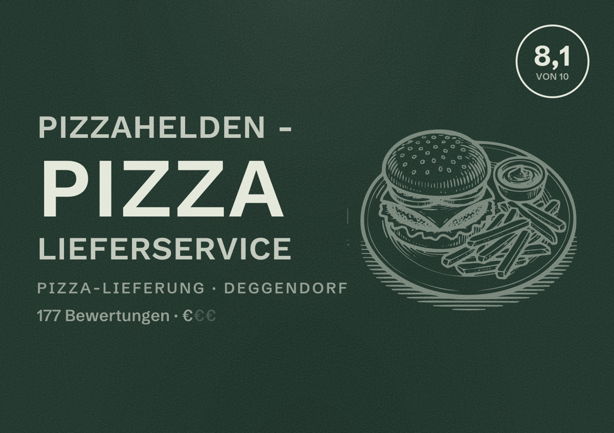 Illustriertes Poster von Pizzahelden - Pizza Lieferservice, Pizza-Lieferung in Deggendorf: Bewertung 8,1 von 10 aus 177 Bewertungen, Preisniveau €