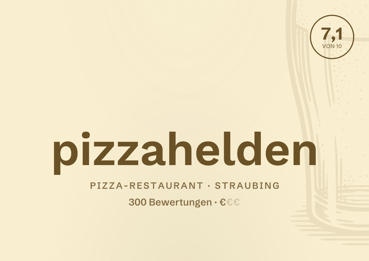 Illustriertes Poster von pizzahelden, Pizza-Restaurant in Straubing: Bewertung 7,1 von 10 aus 300 Bewertungen, Preisniveau €