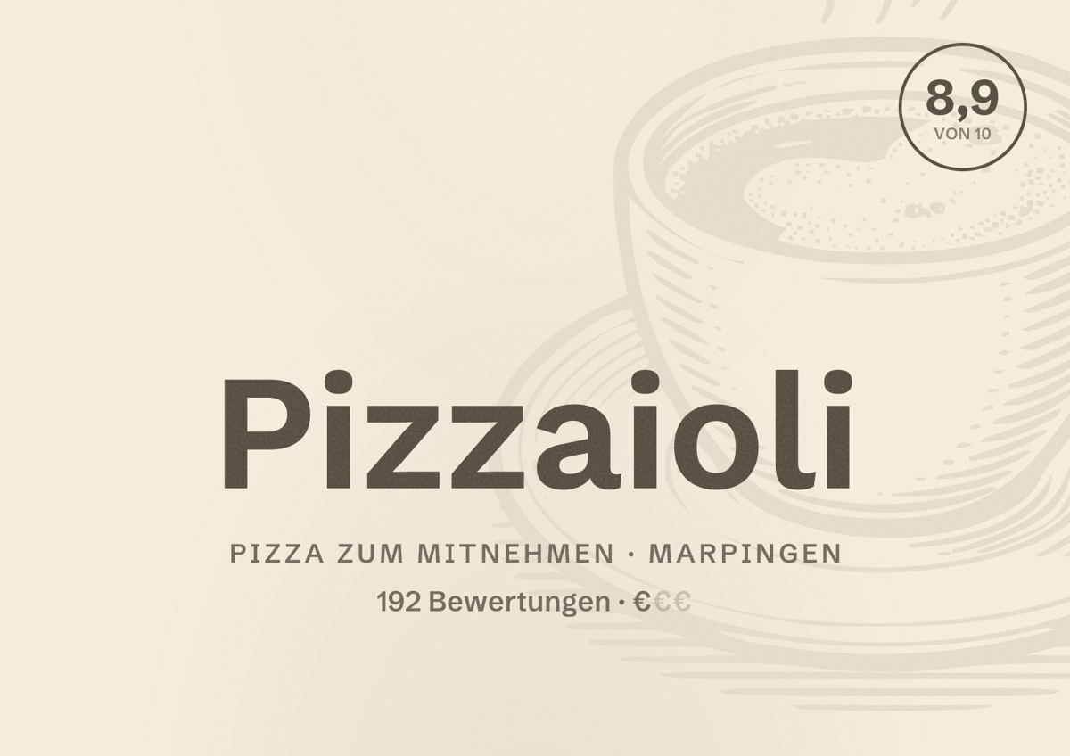 Illustriertes Poster von Pizzaioli, Pizza zum Mitnehmen in Marpingen: Bewertung 8,9 von 10 aus 192 Bewertungen, Preisniveau €
