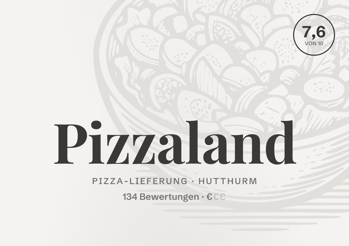 Illustriertes Poster von Pizzaland, Pizza-Lieferung in Hutthurm: Bewertung 7,6 von 10 aus 134 Bewertungen, Preisniveau €