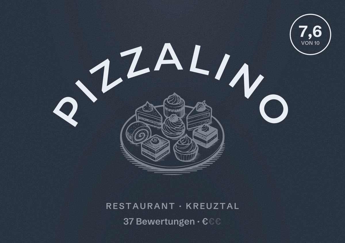 Illustriertes Poster von Pizzalino, Restaurant in Kreuztal: Bewertung 7,6 von 10 aus 37 Bewertungen, Preisniveau €