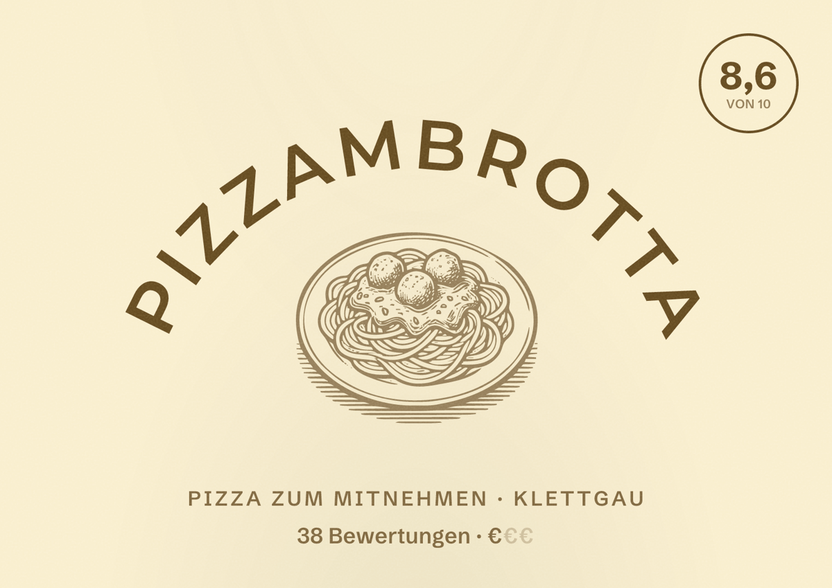 Illustriertes Poster von Pizzambrotta, Pizza zum Mitnehmen in Klettgau: Bewertung 8,6 von 10 aus 38 Bewertungen, Preisniveau €