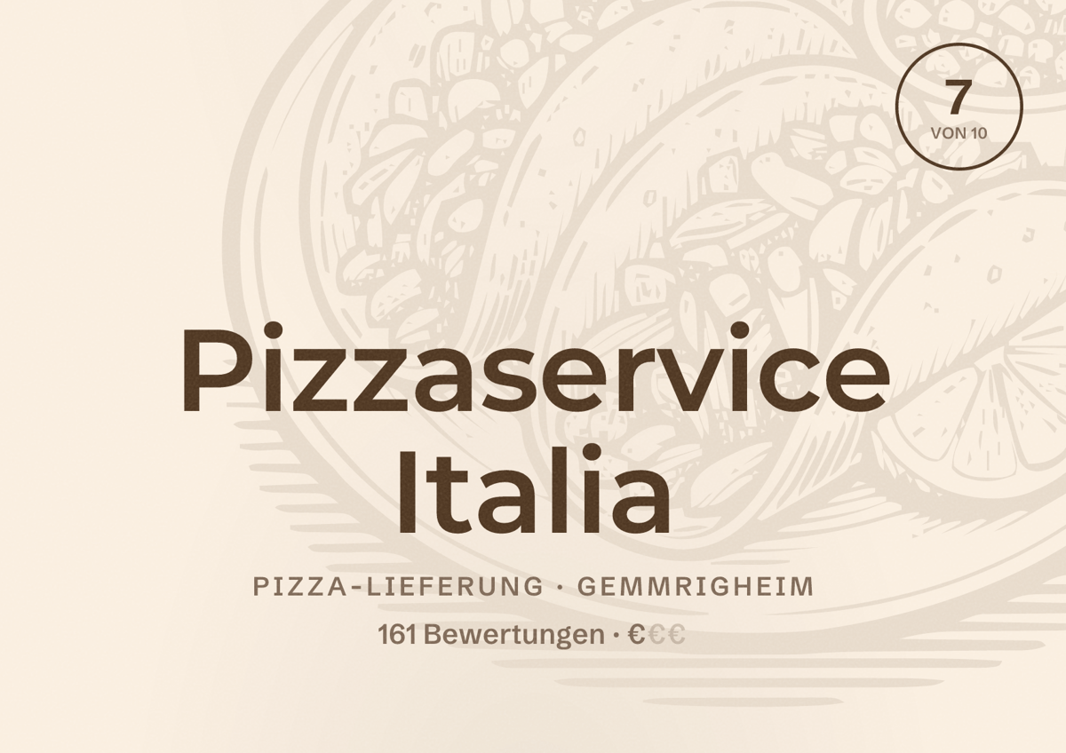 Illustriertes Poster von Pizzaservice Italia, Pizza-Lieferung in Gemmrigheim: Bewertung 7 von 10 aus 161 Bewertungen, Preisniveau €