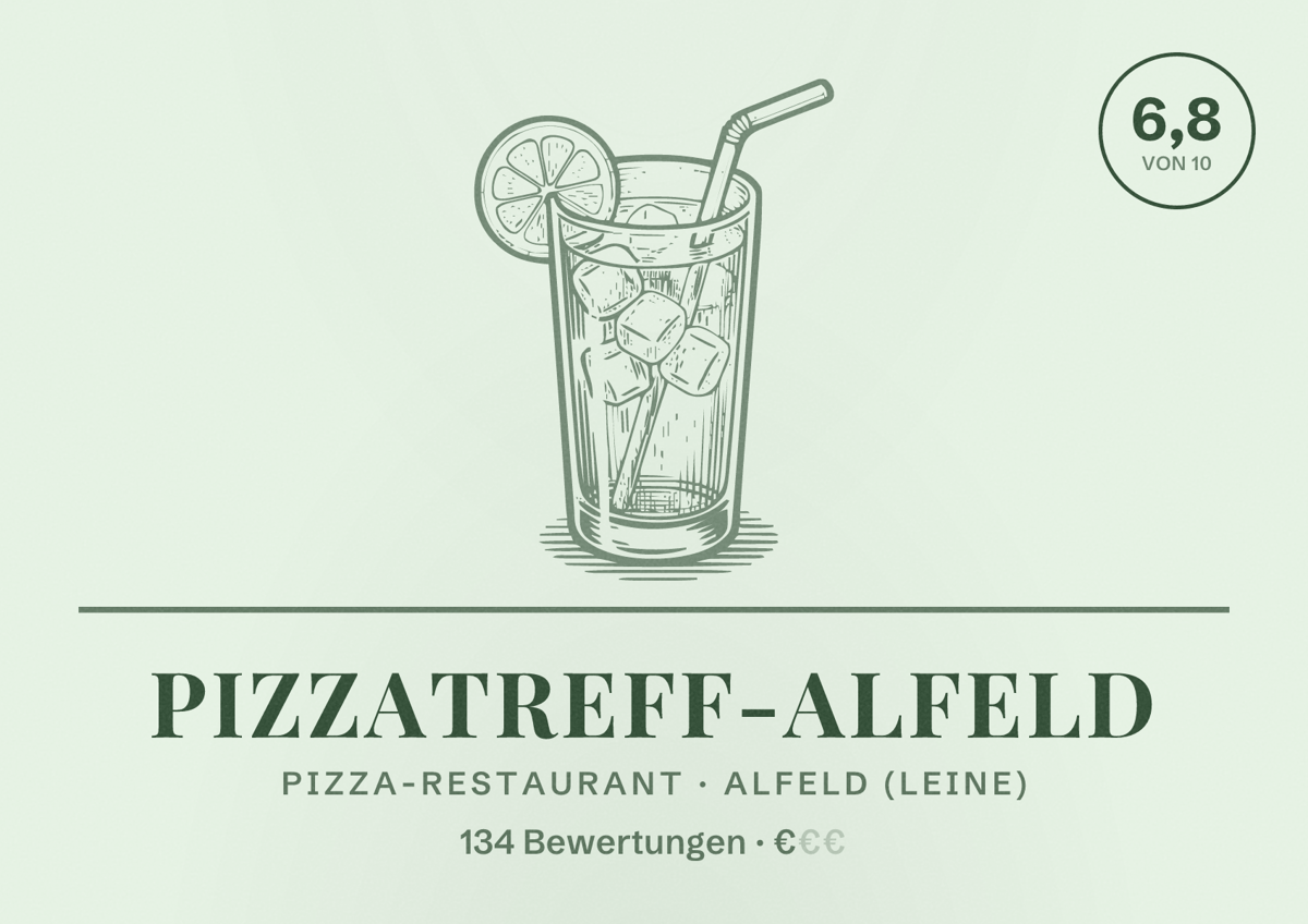 Illustriertes Poster von Pizzatreff-Alfeld, Pizza-Restaurant in Alfeld (Leine): Bewertung 6,8 von 10 aus 134 Bewertungen, Preisniveau €
