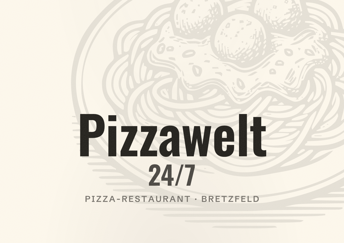 Illustriertes Poster von Pizzawelt 24/7, Pizza-Restaurant in Bretzfeld
