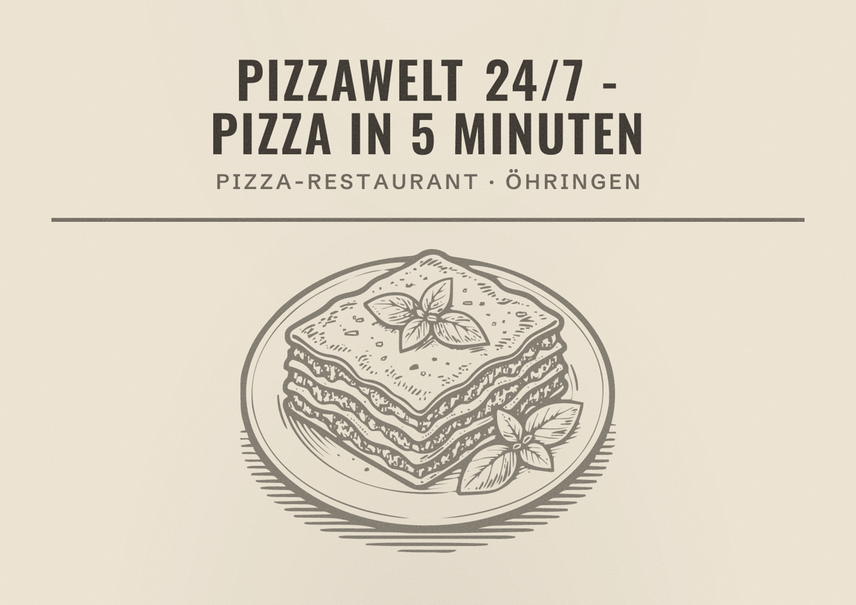 Illustriertes Poster von Pizzawelt 24/7 - Pizza in 5 Minuten, Pizza-Restaurant in Öhringen