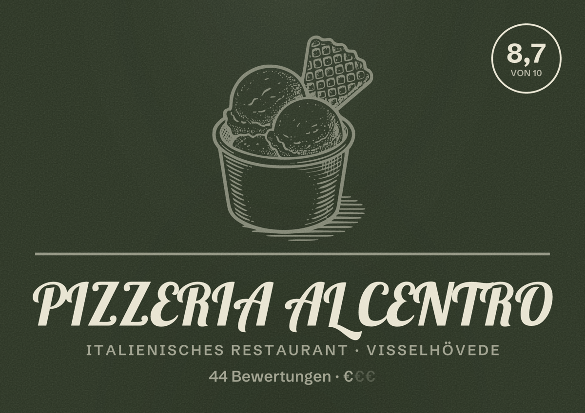 Illustriertes Poster von PIZZERIA AL CENTRO, Italienisches Restaurant in Visselhövede: Bewertung 8,7 von 10 aus 44 Bewertungen, Preisniveau €