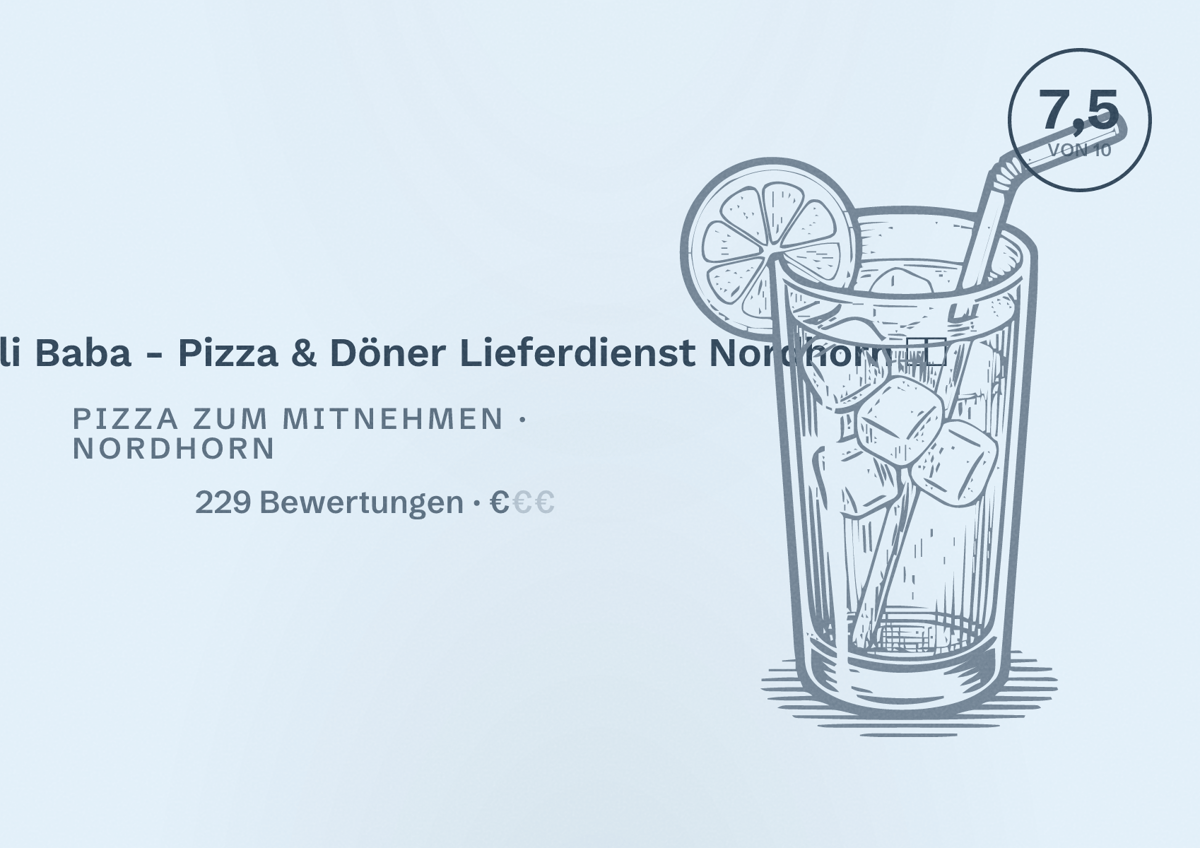 Illustriertes Poster von Pizzeria Ali Baba - Pizza & Döner Lieferdienst Nordhorn 🍕🥙, Pizza zum Mitnehmen in Nordhorn: Bewertung 7,5 von 10 aus 229 Bewertungen, Preisniveau €