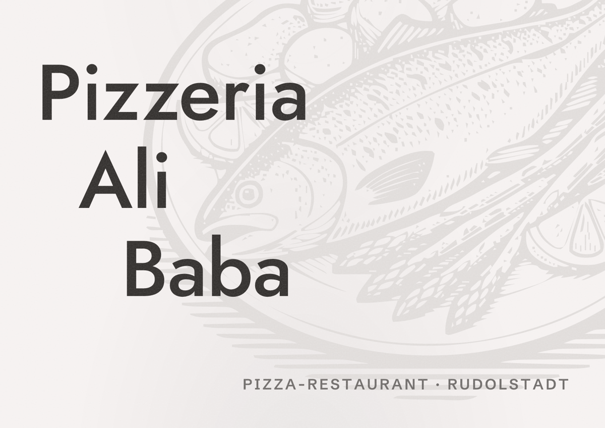 Illustriertes Poster von Pizzeria Ali Baba, Pizza-Restaurant in Rudolstadt