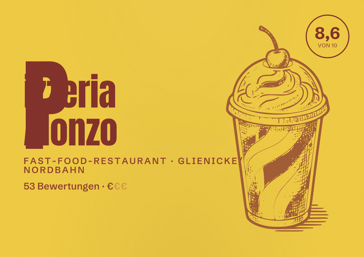Illustriertes Poster von Pizzeria Alonzo, Fast-Food-Restaurant in Glienicke/Nordbahn: Bewertung 8,6 von 10 aus 53 Bewertungen, Preisniveau €