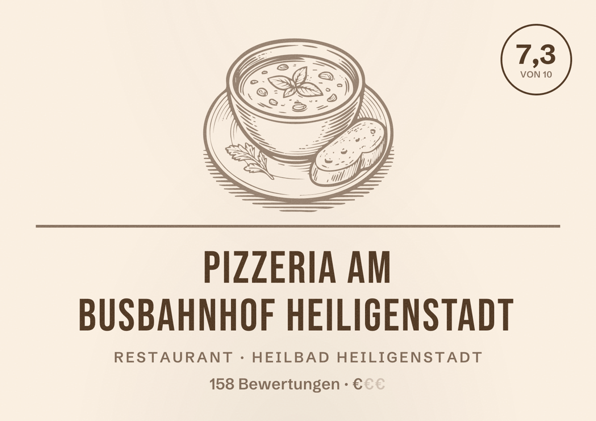 Illustriertes Poster von Pizzeria am Busbahnhof Heiligenstadt, Restaurant in Heilbad Heiligenstadt: Bewertung 7,3 von 10 aus 158 Bewertungen, Preisniveau €