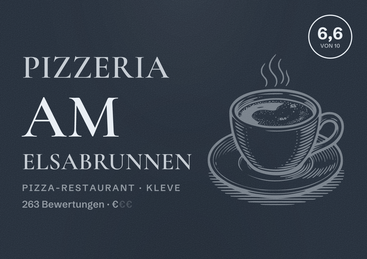 Illustriertes Poster von Pizzeria Am Elsabrunnen, Pizza-Restaurant in Kleve: Bewertung 6,6 von 10 aus 263 Bewertungen, Preisniveau €