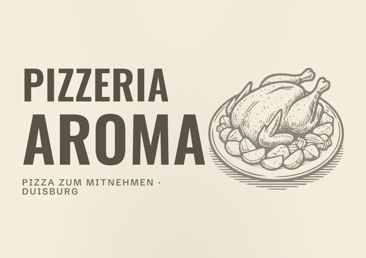 Illustriertes Poster von Pizzeria Aroma, Pizza zum Mitnehmen in Duisburg