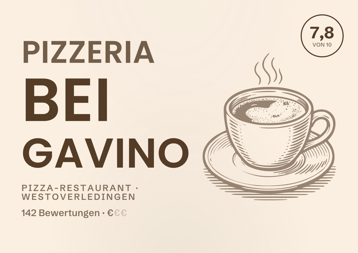 Illustriertes Poster von Pizzeria Bei Gavino, Pizza-Restaurant in Westoverledingen: Bewertung 7,8 von 10 aus 142 Bewertungen, Preisniveau €