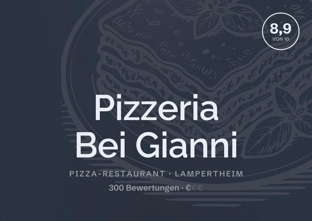 Illustriertes Poster von Pizzeria Bei Gianni, Pizza-Restaurant in Lampertheim: Bewertung 8,9 von 10 aus 300 Bewertungen, Preisniveau €