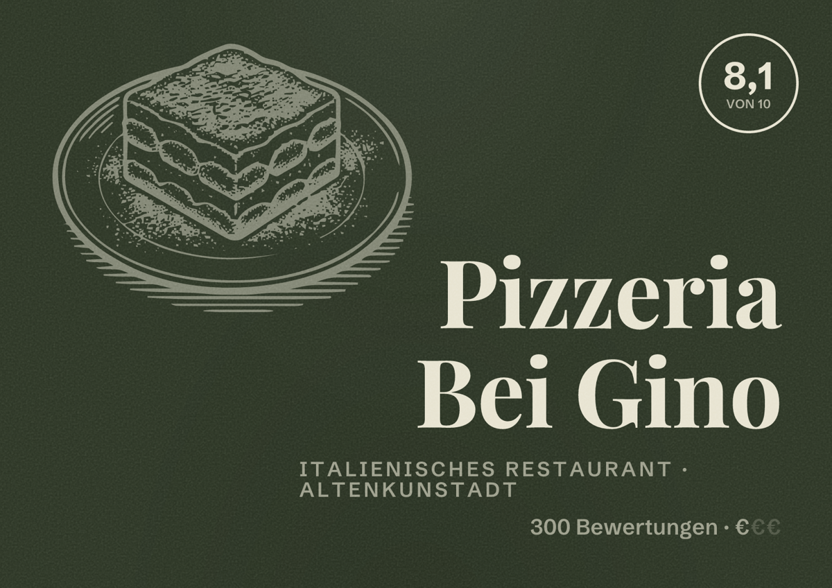Illustriertes Poster von Pizzeria Bei Gino, Italienisches Restaurant in Altenkunstadt: Bewertung 8,1 von 10 aus 300 Bewertungen, Preisniveau €