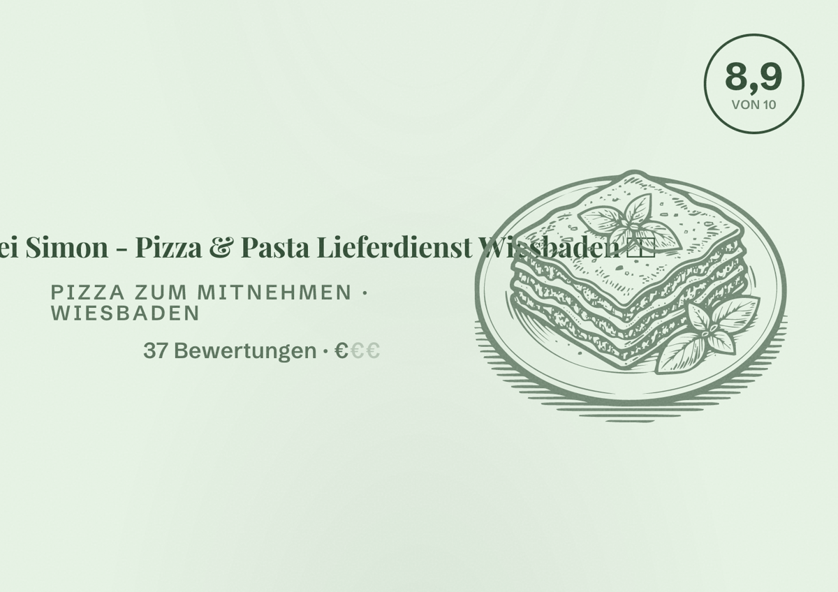 Illustriertes Poster von Pizzeria bei Simon - Pizza & Pasta Lieferdienst Wiesbaden 🍕🍝, Pizza zum Mitnehmen in Wiesbaden: Bewertung 8,9 von 10 aus 37 Bewertungen, Preisniveau €