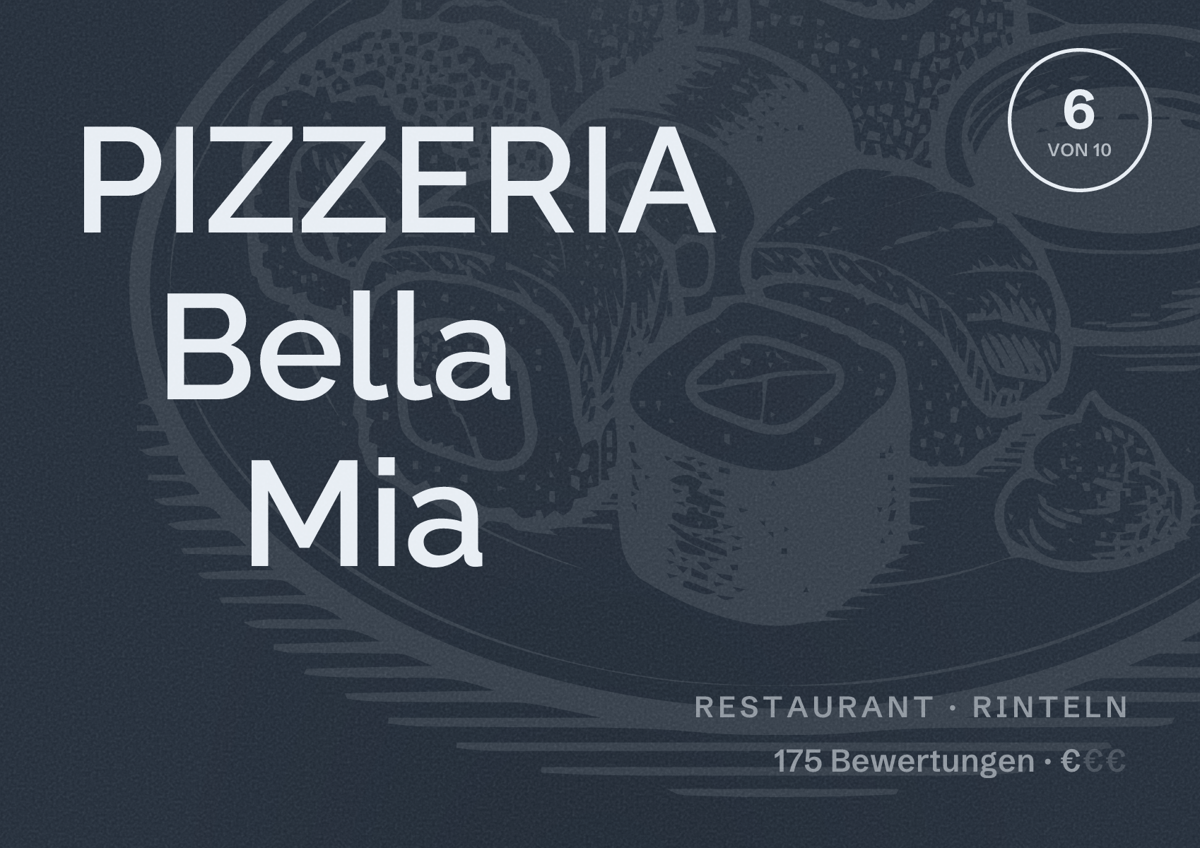 Illustriertes Poster von PIZZERIA Bella Mia, Restaurant in Rinteln: Bewertung 6 von 10 aus 175 Bewertungen, Preisniveau €