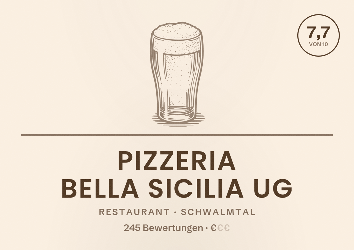 Illustriertes Poster von Pizzeria Bella Sicilia UG, Restaurant in Schwalmtal: Bewertung 7,7 von 10 aus 245 Bewertungen, Preisniveau €