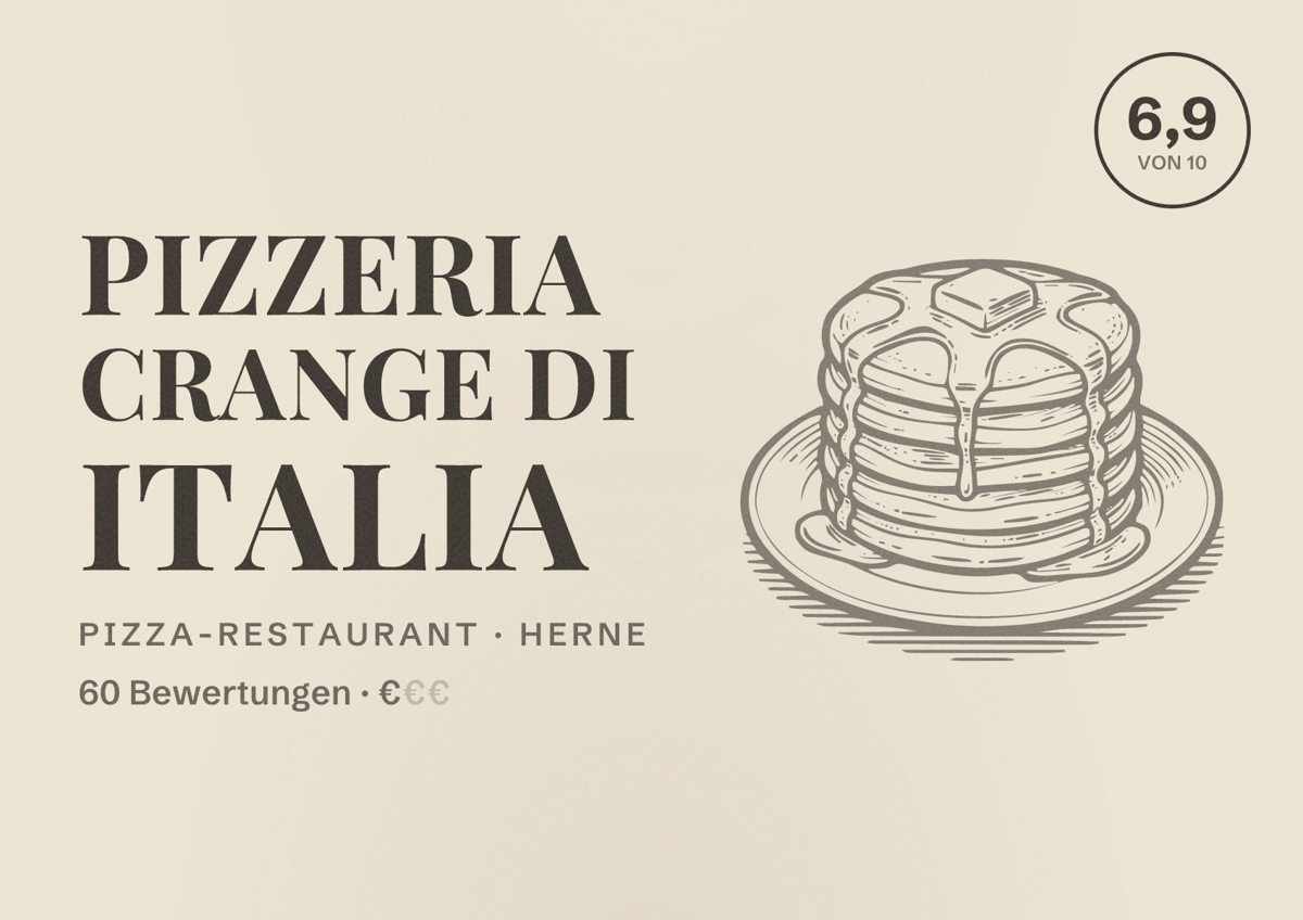 Illustriertes Poster von Pizzeria Crange Di Italia, Pizza-Restaurant in Herne: Bewertung 6,9 von 10 aus 60 Bewertungen, Preisniveau €