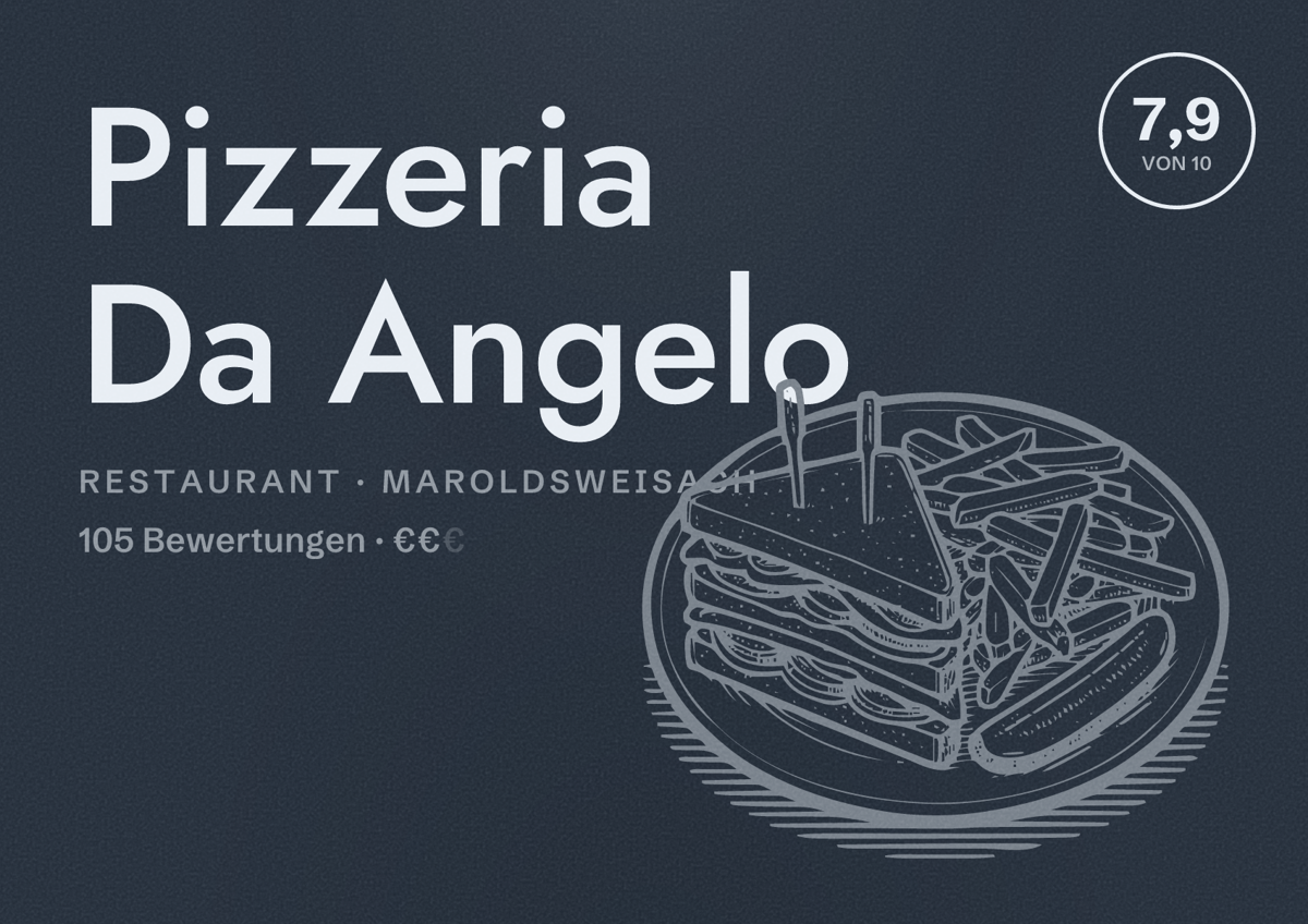 Illustriertes Poster von Pizzeria Da Angelo, Restaurant in Maroldsweisach: Bewertung 7,9 von 10 aus 105 Bewertungen, Preisniveau €€