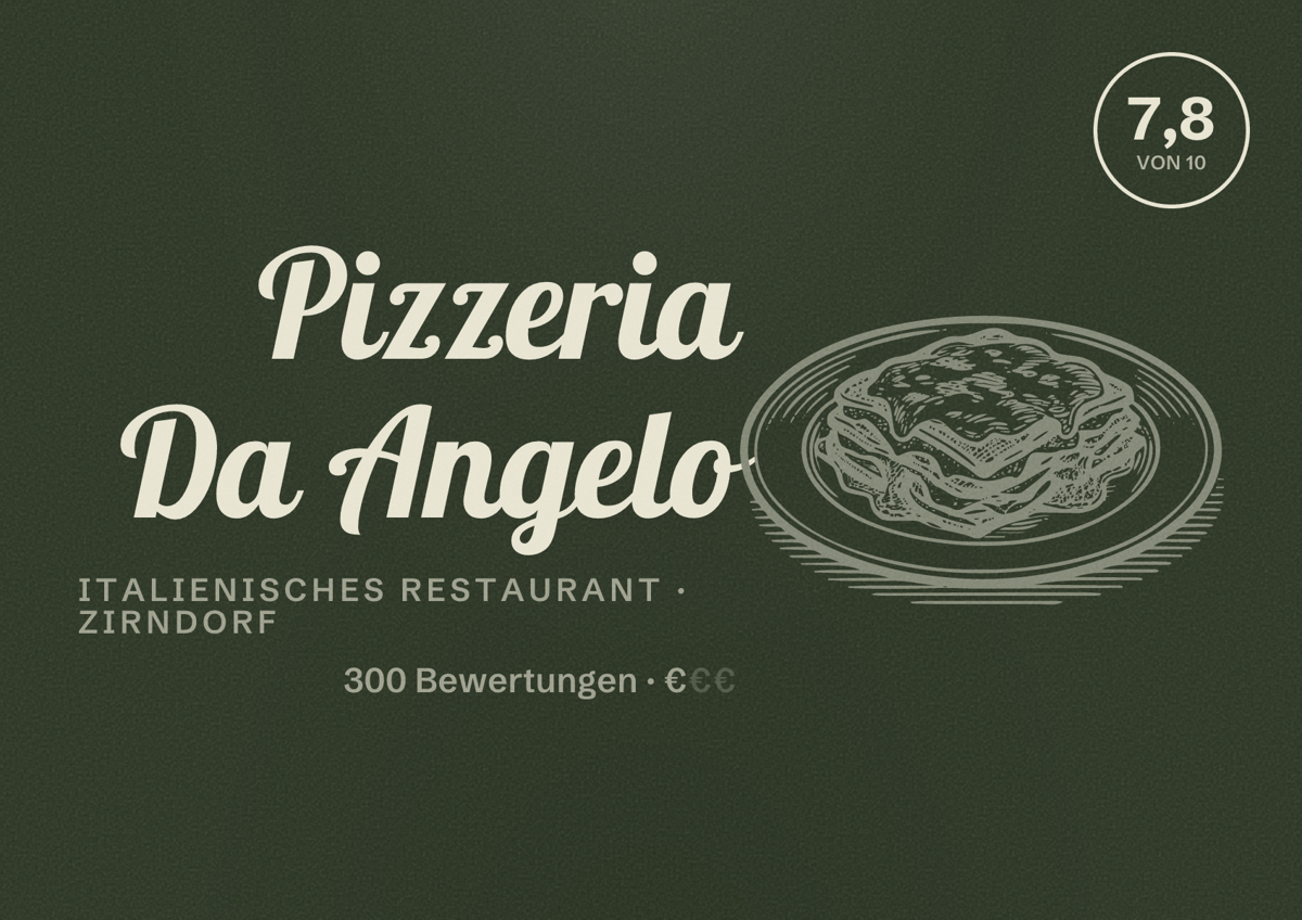 Illustriertes Poster von Pizzeria Da Angelo, Italienisches Restaurant in Zirndorf: Bewertung 7,8 von 10 aus 300 Bewertungen, Preisniveau €