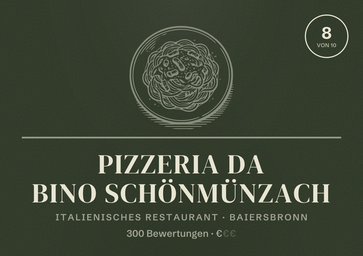 Illustriertes Poster von Pizzeria Da Bino Schönmünzach, Italienisches Restaurant in Baiersbronn: Bewertung 8 von 10 aus 300 Bewertungen, Preisniveau €
