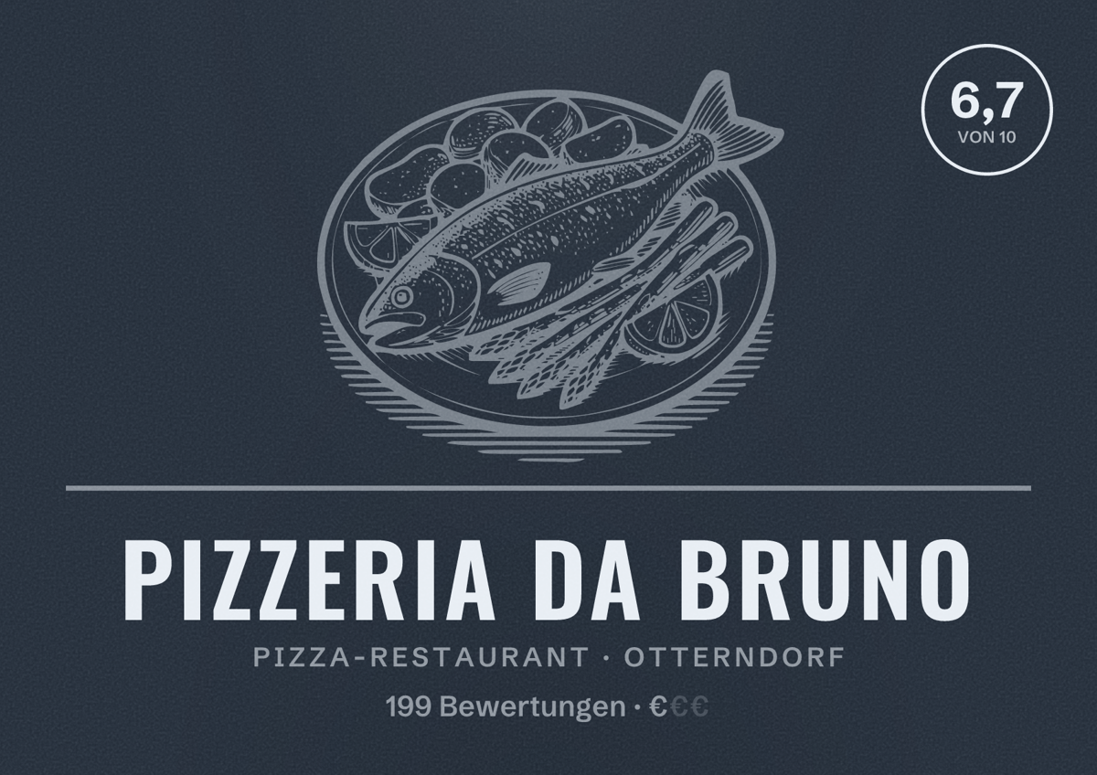 Illustriertes Poster von Pizzeria Da Bruno, Pizza-Restaurant in Otterndorf: Bewertung 6,7 von 10 aus 199 Bewertungen, Preisniveau €
