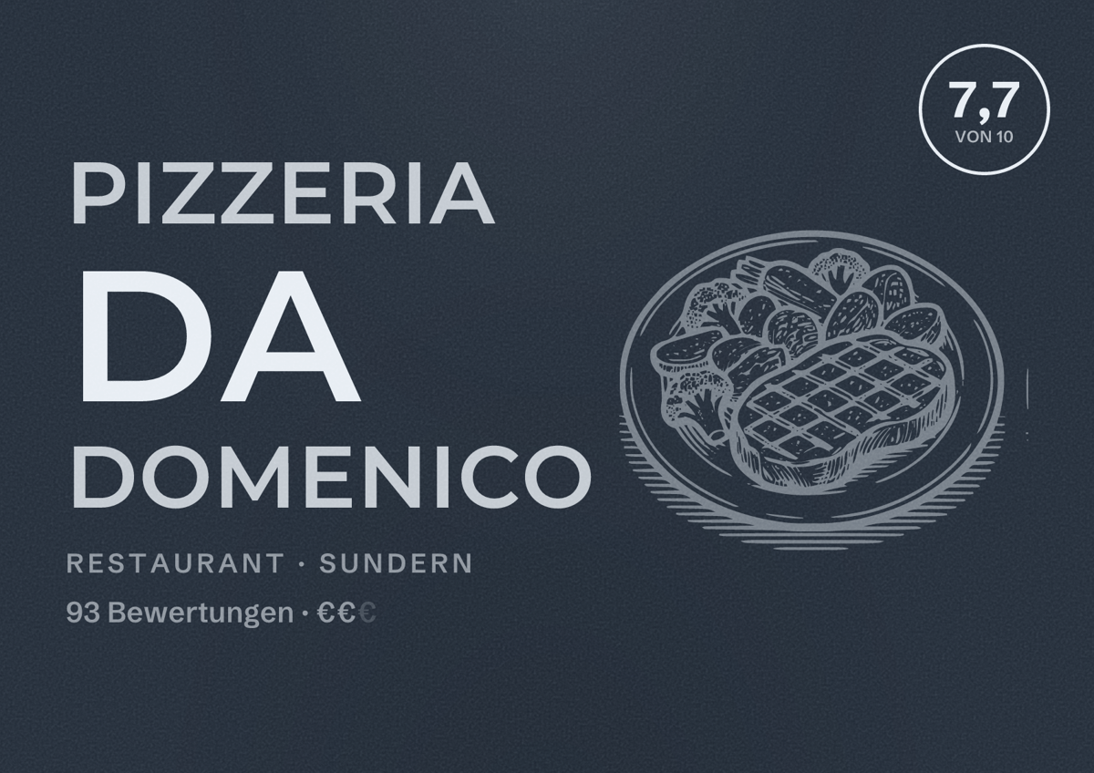 Illustriertes Poster von Pizzeria Da Domenico, Restaurant in Sundern: Bewertung 7,7 von 10 aus 93 Bewertungen, Preisniveau €€