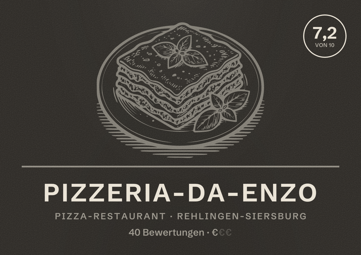 Illustriertes Poster von pizzeria-da-enzo, Pizza-Restaurant in Rehlingen-Siersburg: Bewertung 7,2 von 10 aus 40 Bewertungen, Preisniveau €