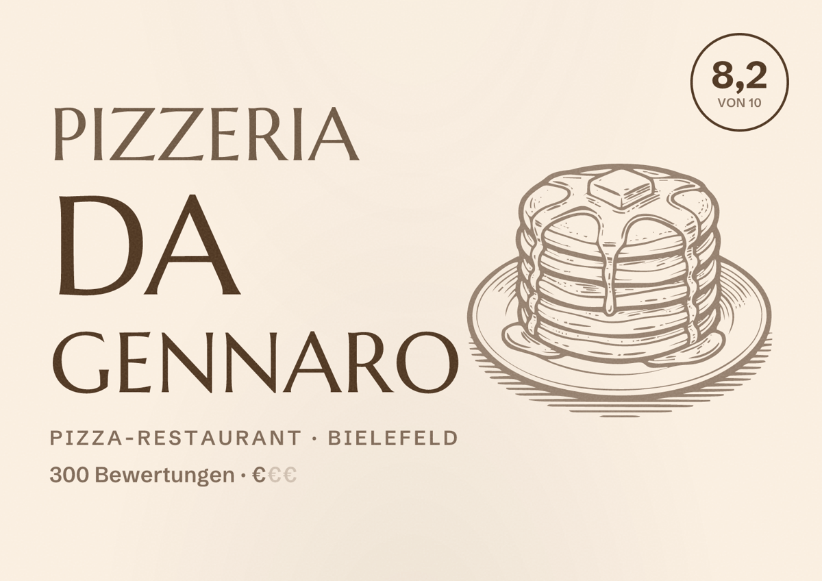 Illustriertes Poster von Pizzeria da Gennaro, Pizza-Restaurant in Bielefeld: Bewertung 8,2 von 10 aus 300 Bewertungen, Preisniveau €