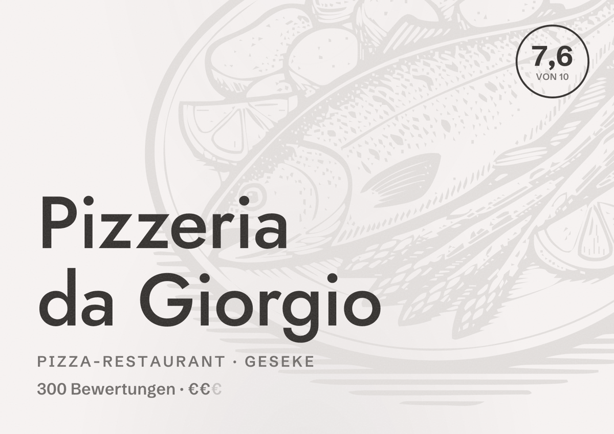 Illustriertes Poster von Pizzeria da Giorgio, Pizza-Restaurant in Geseke: Bewertung 7,6 von 10 aus 300 Bewertungen, Preisniveau €€