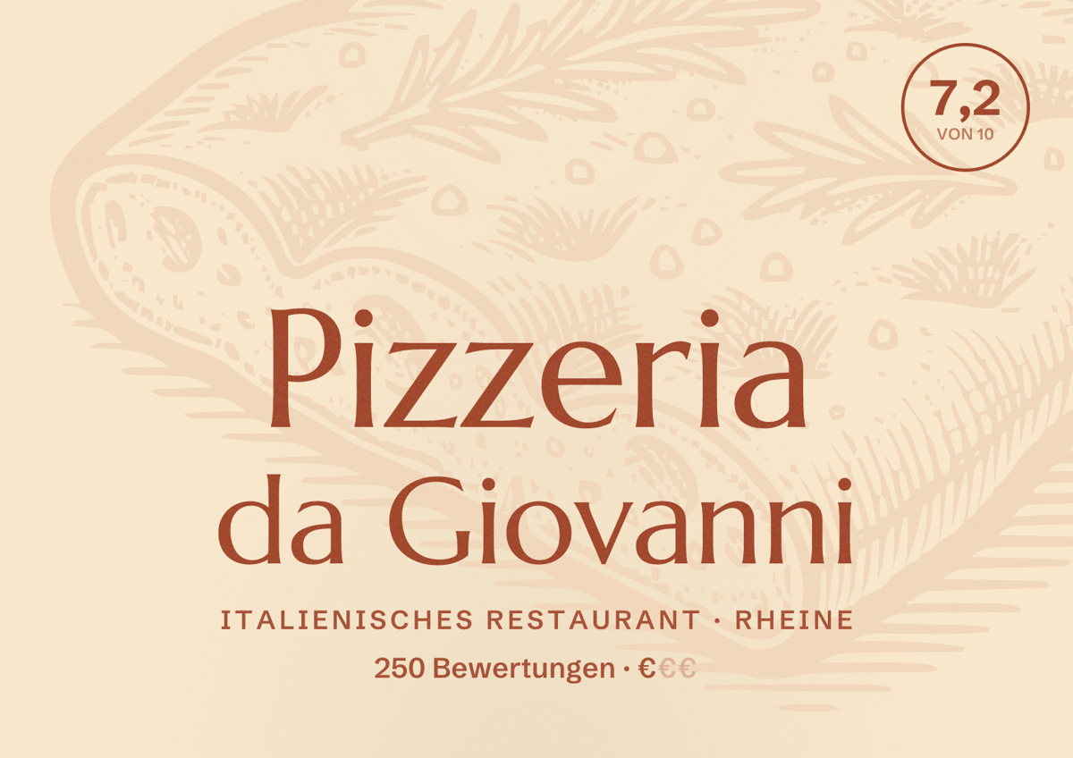 Illustriertes Poster von Pizzeria da Giovanni, Italienisches Restaurant in Rheine: Bewertung 7,2 von 10 aus 250 Bewertungen, Preisniveau €
