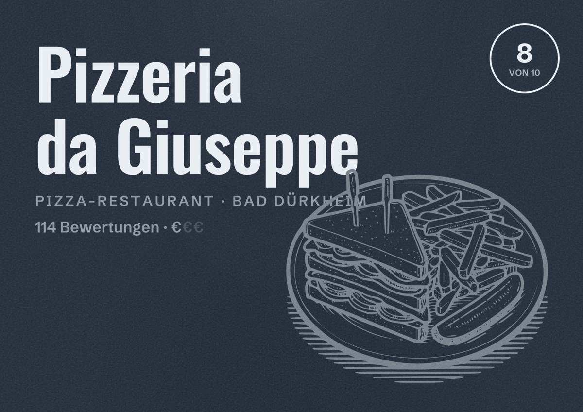 Illustriertes Poster von Pizzeria da Giuseppe, Pizza-Restaurant in Bad Dürkheim: Bewertung 8 von 10 aus 114 Bewertungen, Preisniveau €